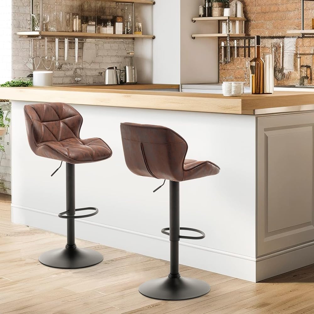 Danketuhl Counter Chair Lift Bar Stool Rotating Brown Vintage Bar Chair with Backrest 84-105.5cm Armless Modern Counter Stool 2