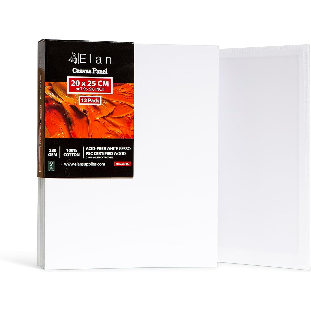 Elan 100% Cotton Canvas Boards 20x25 CM Set of 12, Perfect Canvas for Painting, Oil Painting Canvas, Can also be used as Art Board, Blank Canvas Panels [Various Sizes Available]