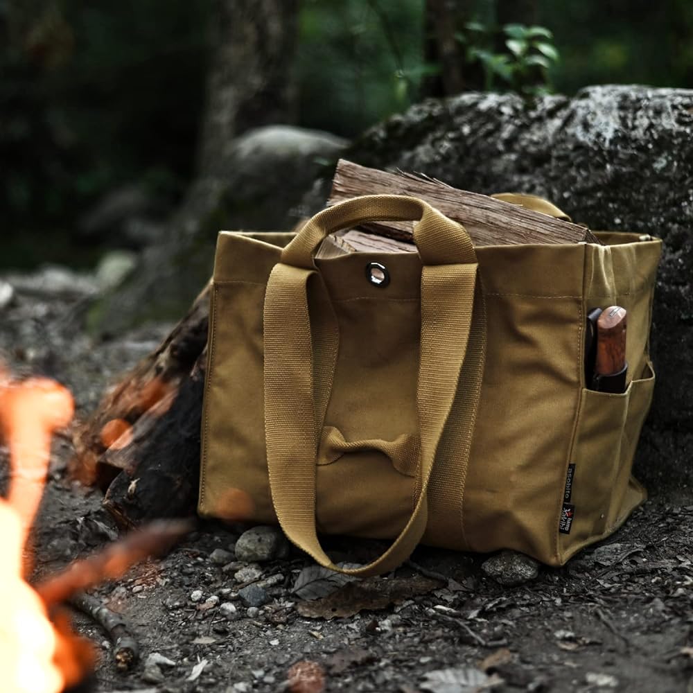 [Discontinued] asobito Bonfire Bag Various Colors Flame Retardant Water Repellent 100% Natural Cotton Material Firewood Bag Storage Maximum Load Capacity 8kg Bushcraft Camping Outdoor [Natural Materials x Flame Retardant x Water Repellent]
