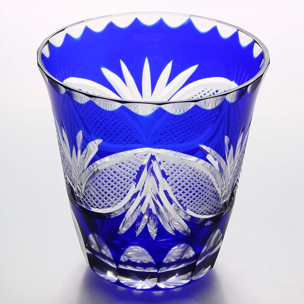 Edo Kiriko glass shochu glass tumbler (presentation box included) Boat-shaped cloisonné (indigo) Capacity approx. 290ml Made in Japan TO-10
