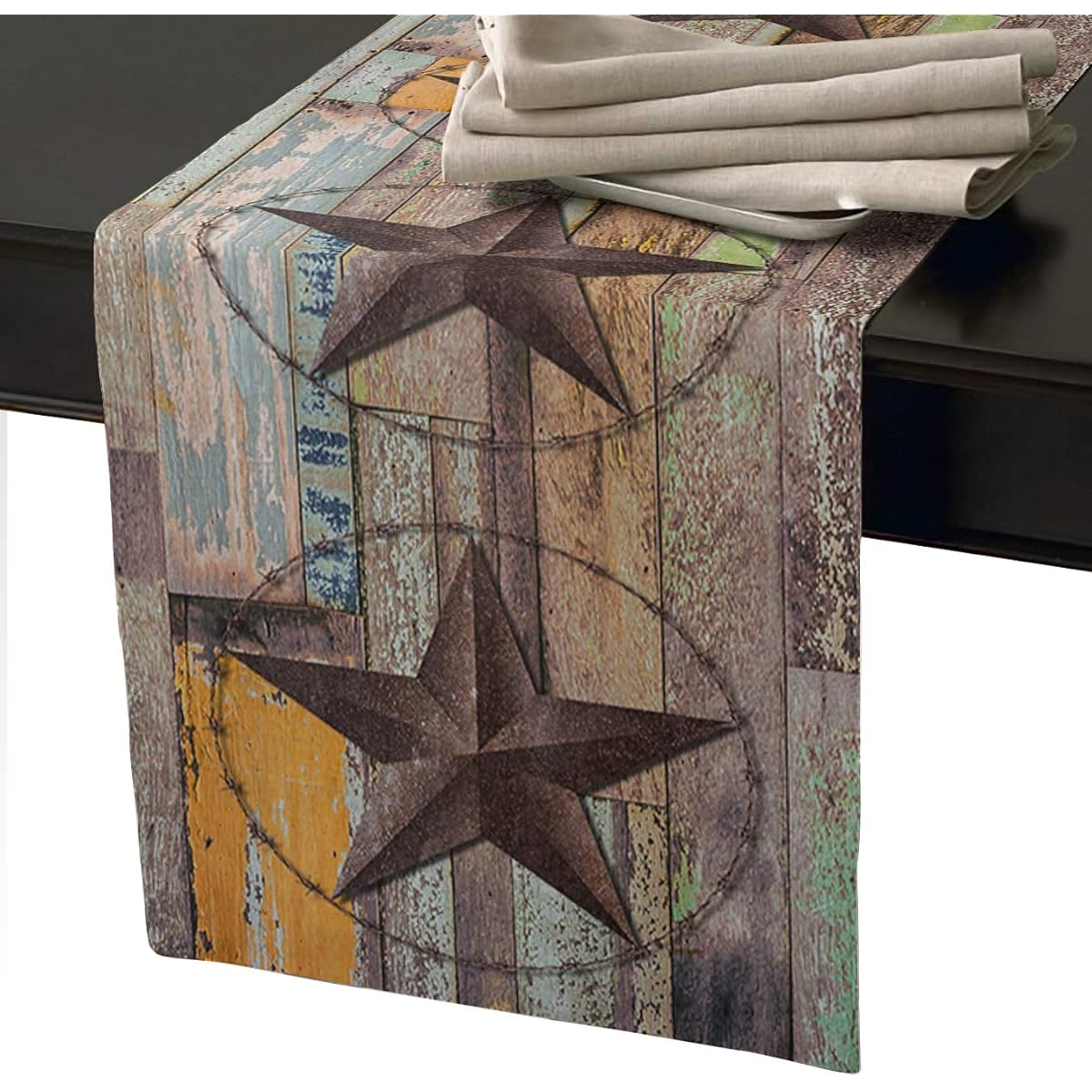 CHARMHOME Dining Table Runner Western Texas Star Rustic Brown Wood Grain Kitchen Table Runner for Party Event/Decor 13x70inch