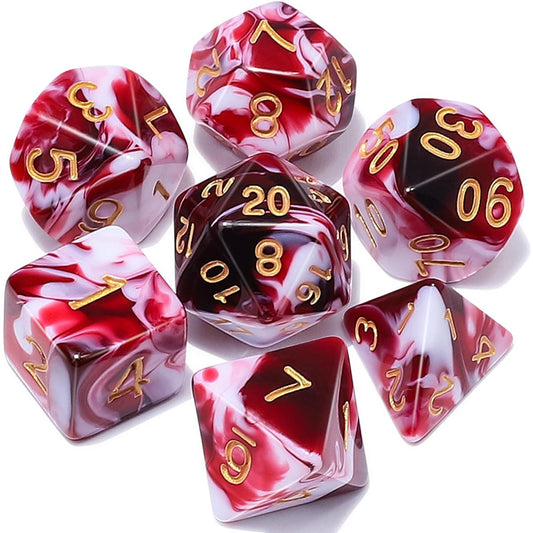 QMAY DND Dice Set D&D Polyhedral Dice (7pcs) for Dungeons & Dragons (Blood Red and White)