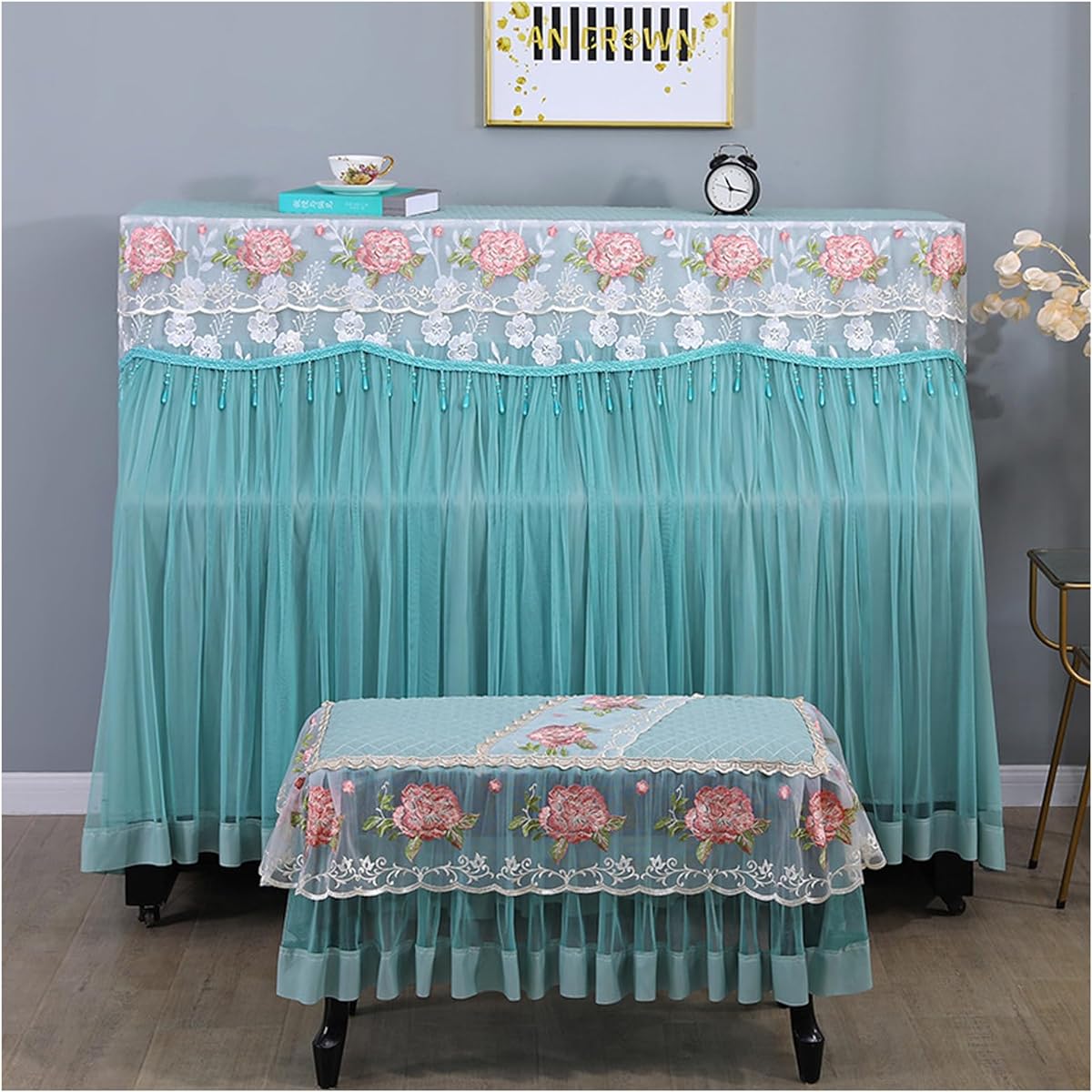 Piano dustproof cover, piano stool cover, thickened upright piano cover, modern simple, soft, washable, a gift for the family, easy to clean (Color: C)