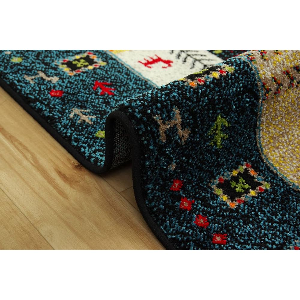 Ikehiko Rug Carpet Mat Carpet Ibiza Approx. 80 x 140cm Navy Antibacterial and Deodorizing Effect Wilton Weave #2371009