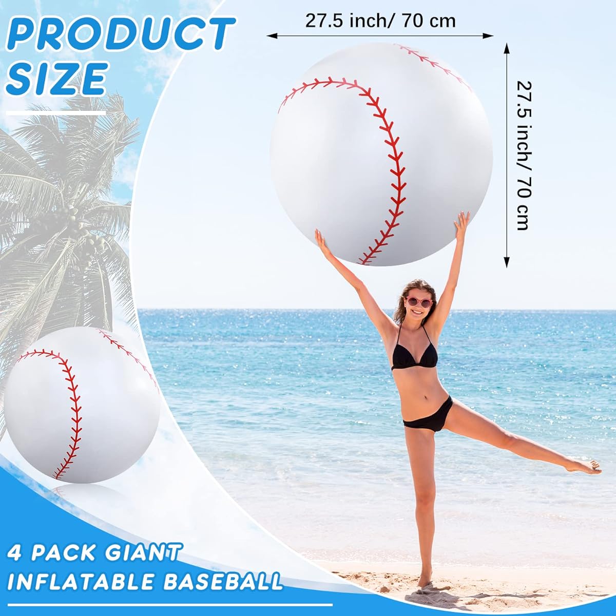 Meooeck 27" Inflatable Ball Large Basketball Giant Beach Ball Baseball Sports Ball Pool Summer Outdoor Activity Game Birthday Party Decoration