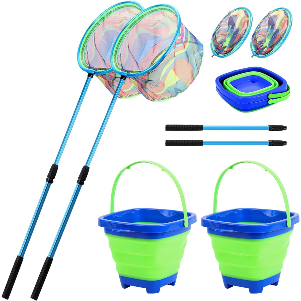 Kids Fishing Net 2 Pack Telescoping Landing Net with Aluminum Pole Handle Foldable Kids Bucket Sand Pail Butterfly Net Kids Fishing Net Kids Fishing Net Kids Fishing Net Outdoor Play
