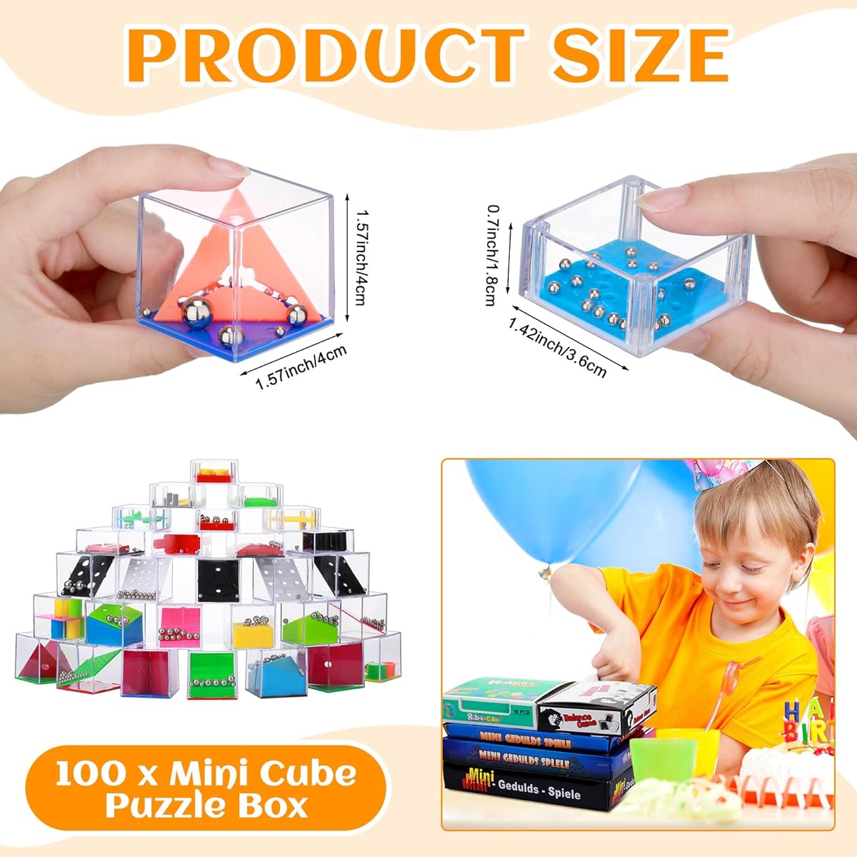 RoundFunny Mini Cube Puzzle Box 100 Pieces Bulk Balance IQ Party Favor Game Brain Teaser Puzzle Cube Puzzle Party Favors Cube Puzzle Maze Game Favor Educational Gift