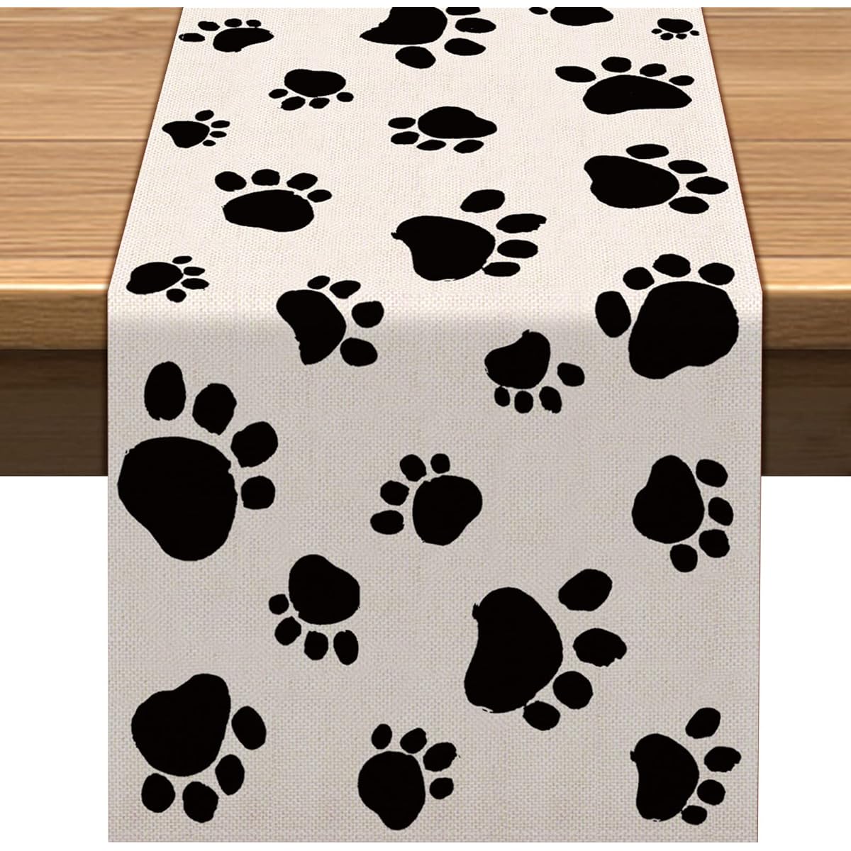 Vohado Dog Paw Print Table Runner Puppy Theme Birthday Party Decorations Black and White Table Decor for Office Kitchen Home