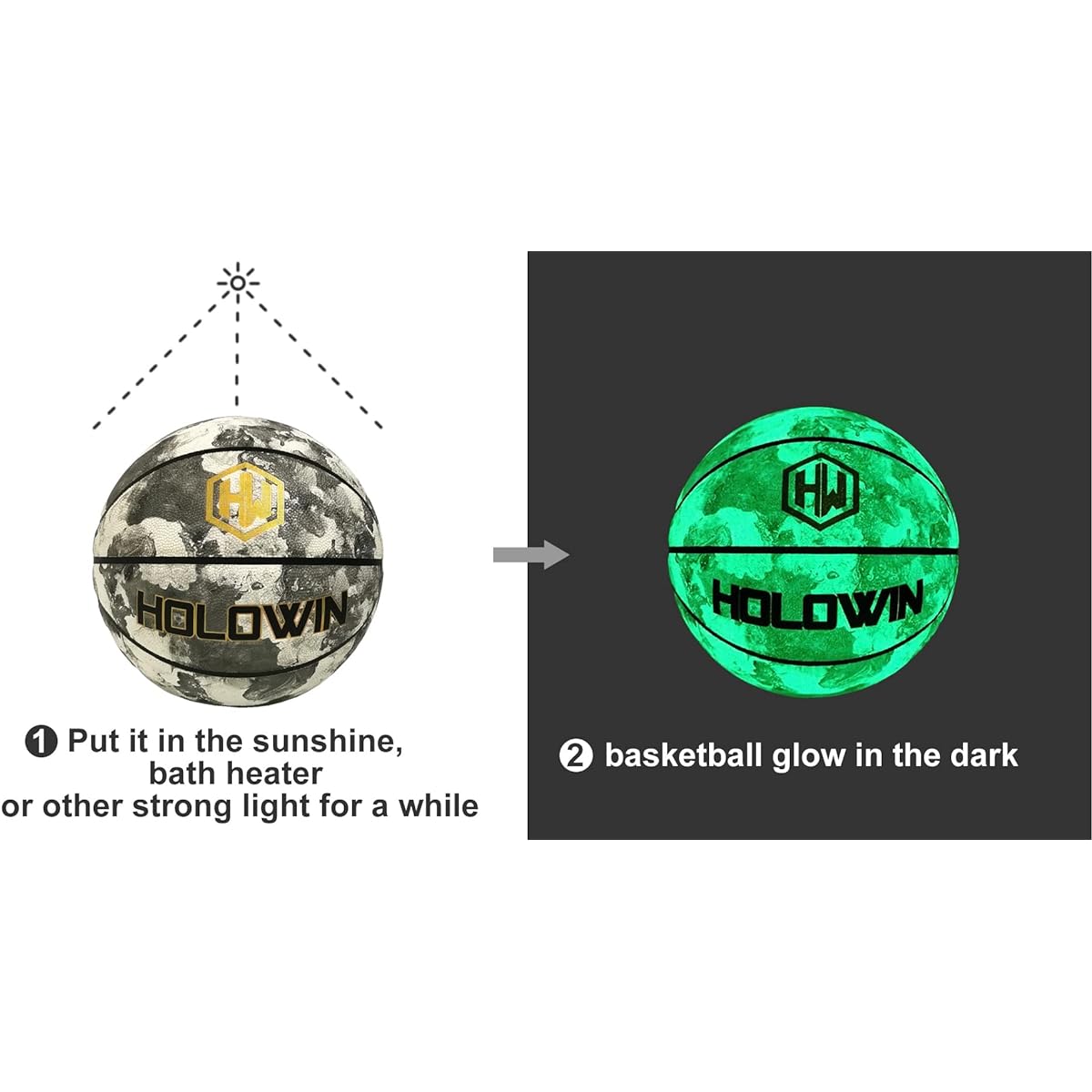 HW HOLOWIN Reflective Holographic Luminous Basketball for Nighttime Games HoloHoops Great Gift Toy