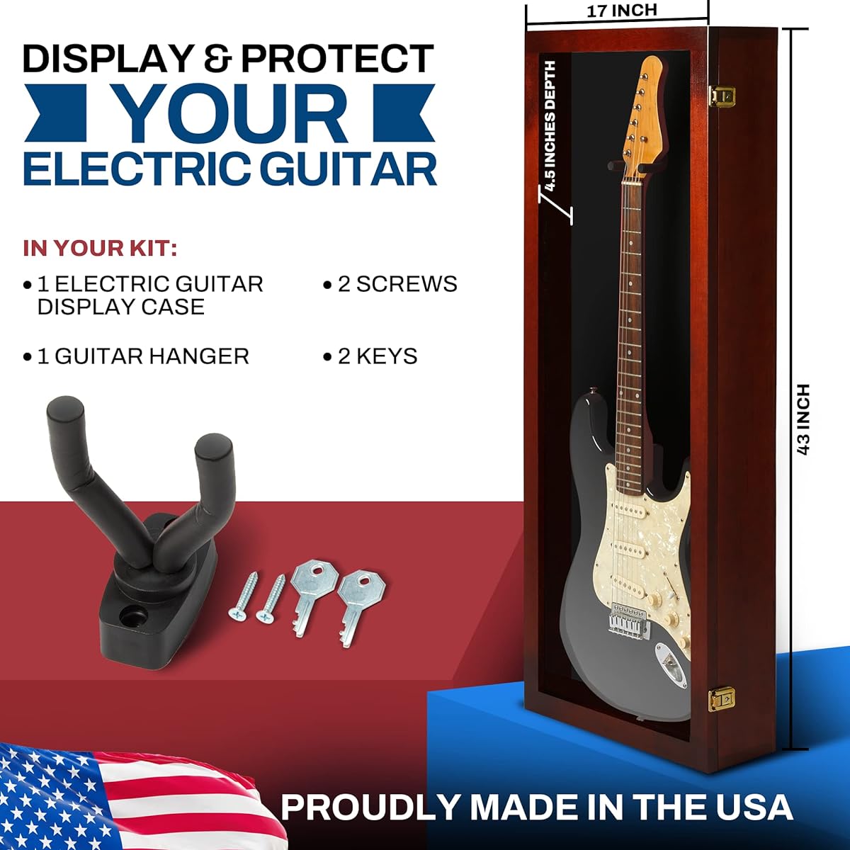 wooden guitar display case cherry