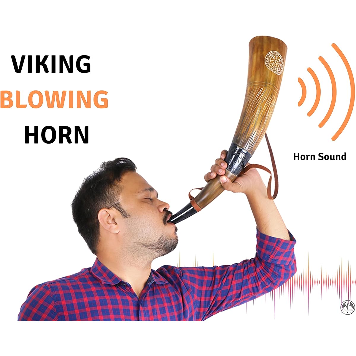 Viking War Blowing Horn | 18" Real Cow Battle Trumpet with Leather Strap Hand Carved | Easy and Clear Sound | Gift Bag