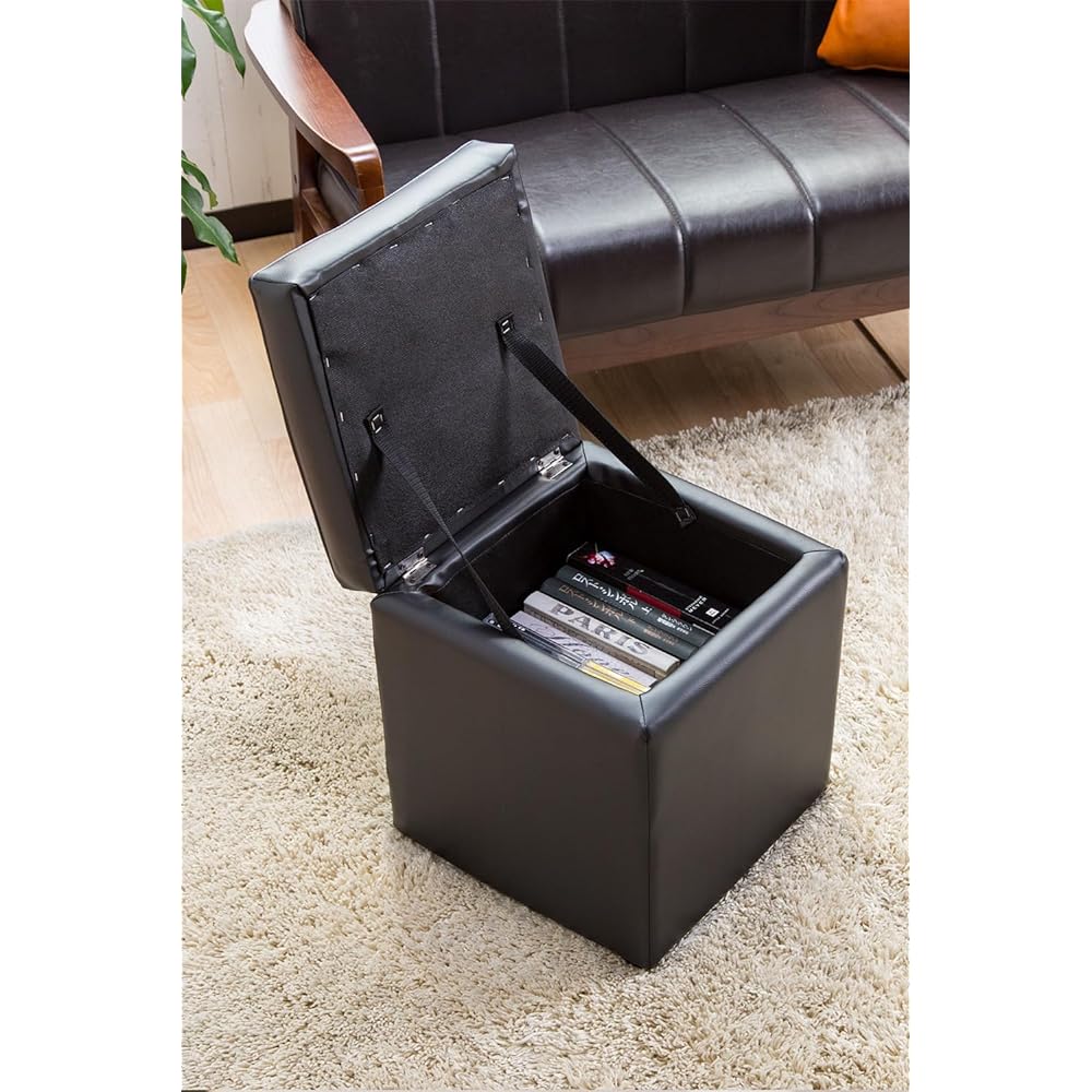 System K Storage Stool, Storage Bench, Cube Box, Load Capacity 90kg, Integrated Lid, Complete Product, Black, 1 Seater