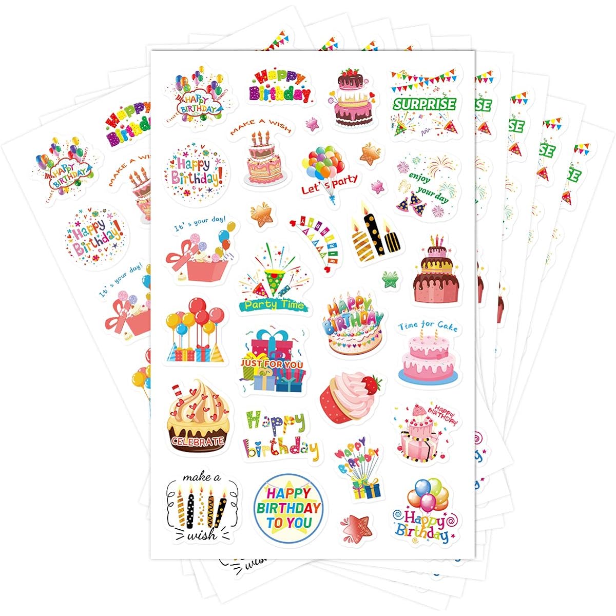 Happy Birthday Stickers 10 Sheets - 300 Sheets for Kids Party Home Classroom Decorations