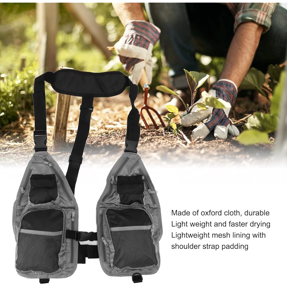 [DAUERHAFT] Lightweight Fly Fishing Vest, Multi-pocket Adjustable Black Gray Robust Fly Fishing Vest Quick Dry for Hiking