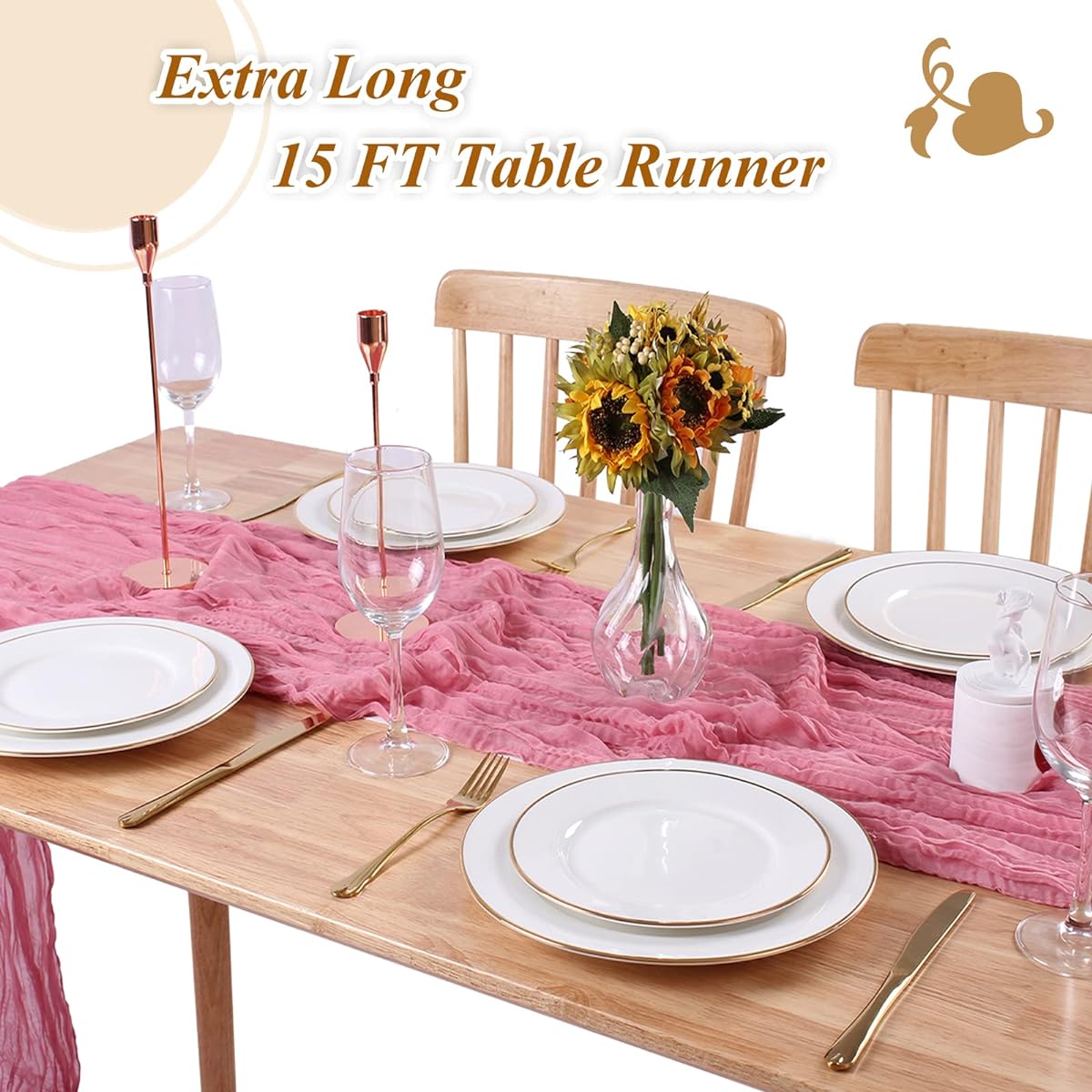 Sajoo Beautiful 36x180 Inch (3'x15') Rustic Cheesecloth Table Runner Open Edge for Wedding, Party, Birthday Decorations