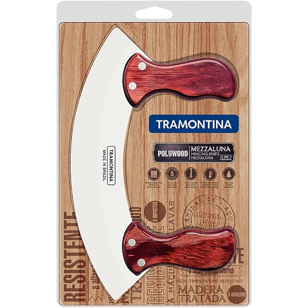 TRAMONTINA Mincing Knife (Chopped Salad Knife/Chopping Knife/Mezzaluna) Blade Length 25cm Polywood