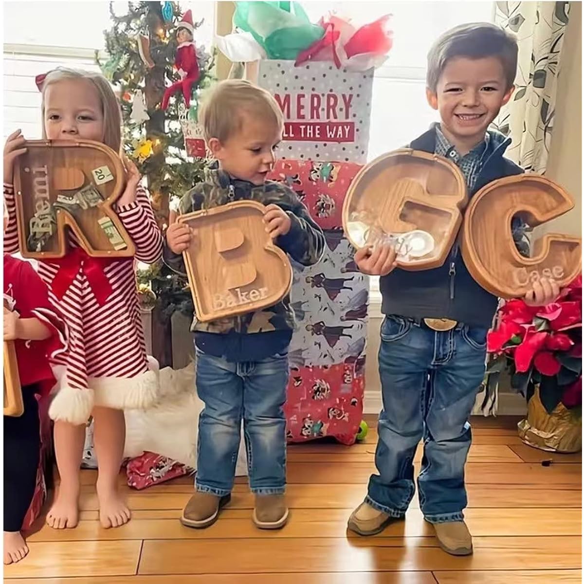 Large Wooden Piggy Bank 26 English Alphabet for Boys Girls Kids Toddlers Adults Money Bank Great Gift for Friends (9.2" Height)