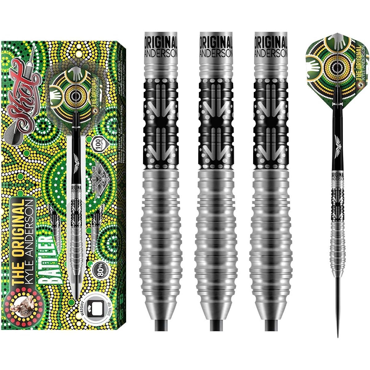 Shot!Darts Kyle Anderson Battler Steel Tip Darts Set with 80% Tungsten Barrels (22)