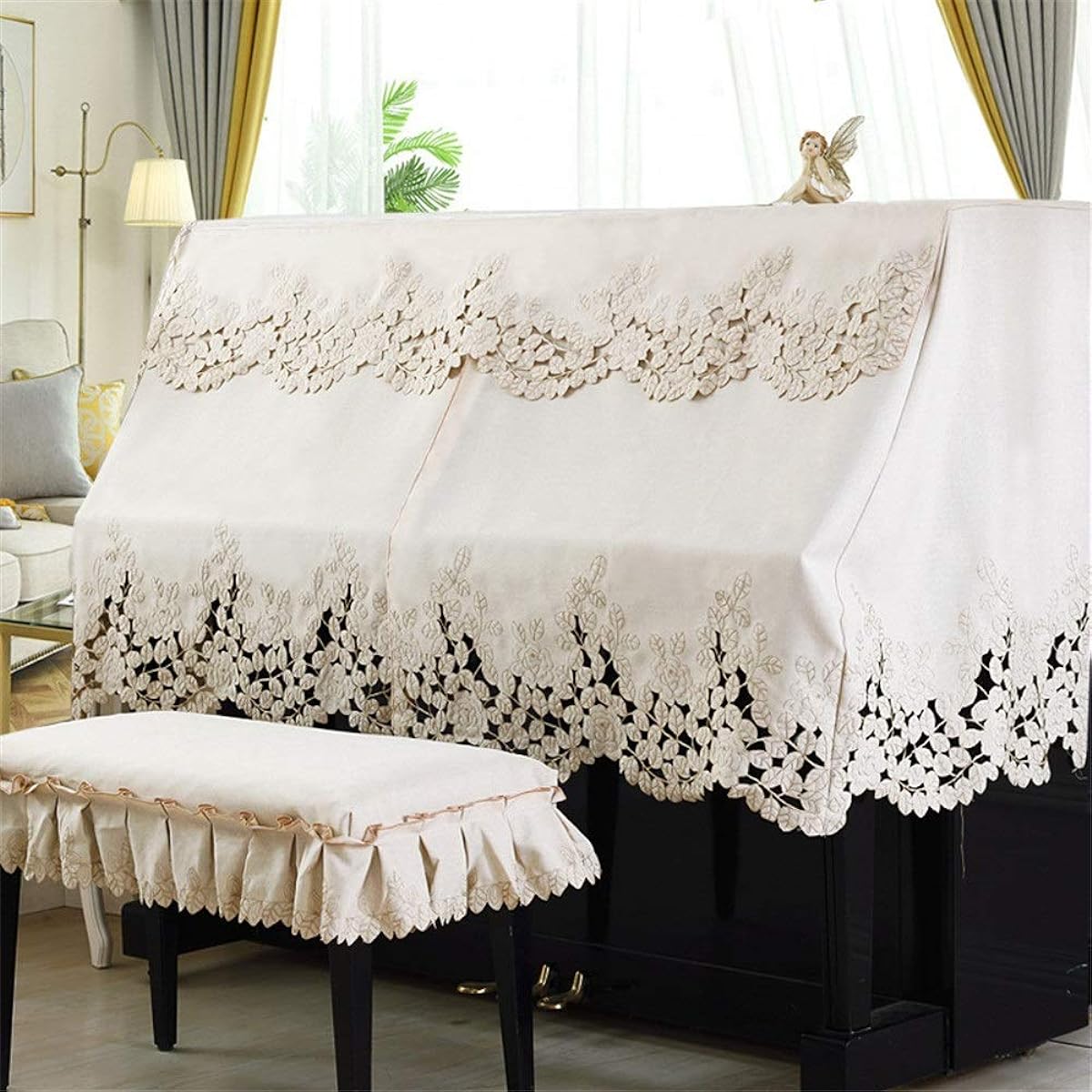 Digital Piano Dust Cover Embroidered Piano Stool Cover Dustproof 148-153cm Universal for Universal Piano (Color: A, Size: S)