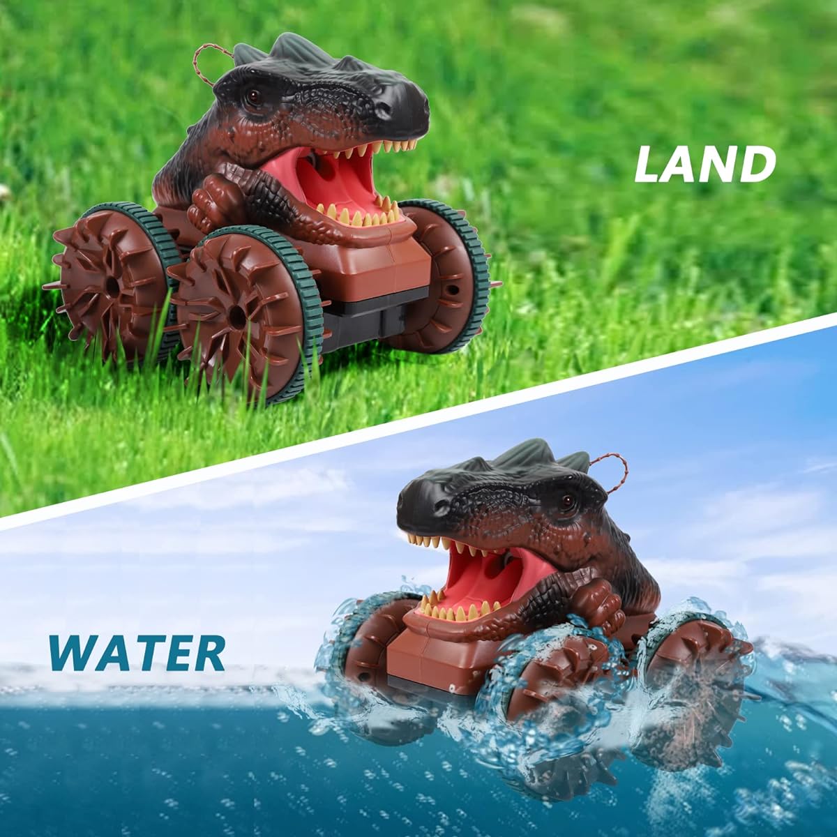 SENBYOWEI RC Outdoor Toddler Dinosaur Water Toys, Monster Truck for Kids, Boys Toys for 6-8 Years Old, Amphibious Remote Control Car, 8-12 Years Old (Dinosaur)
