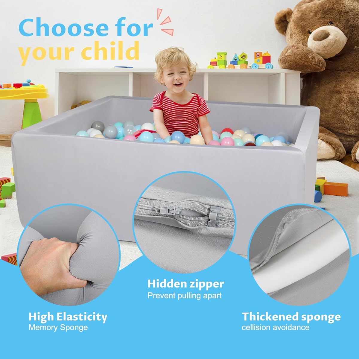 MODEREVE Baby Ball Pit Rectangular Ball Pit for Toddlers 39"x29.5" Soft Foam Ball Pit Ideal Gift for Kids - Balls Not Included