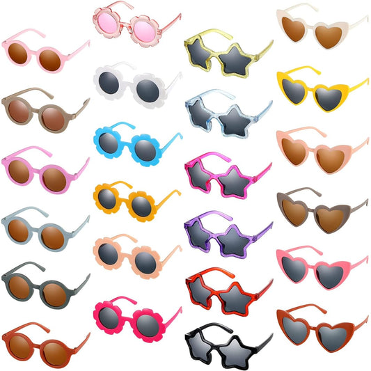 24 Pcs Flower Round Heart Star Shaped Kids Sunglasses Set Cute Girls Beach Outdoor Sunglasses Party Favor Costume Eyewear for Kids Toddlers Boys Girls