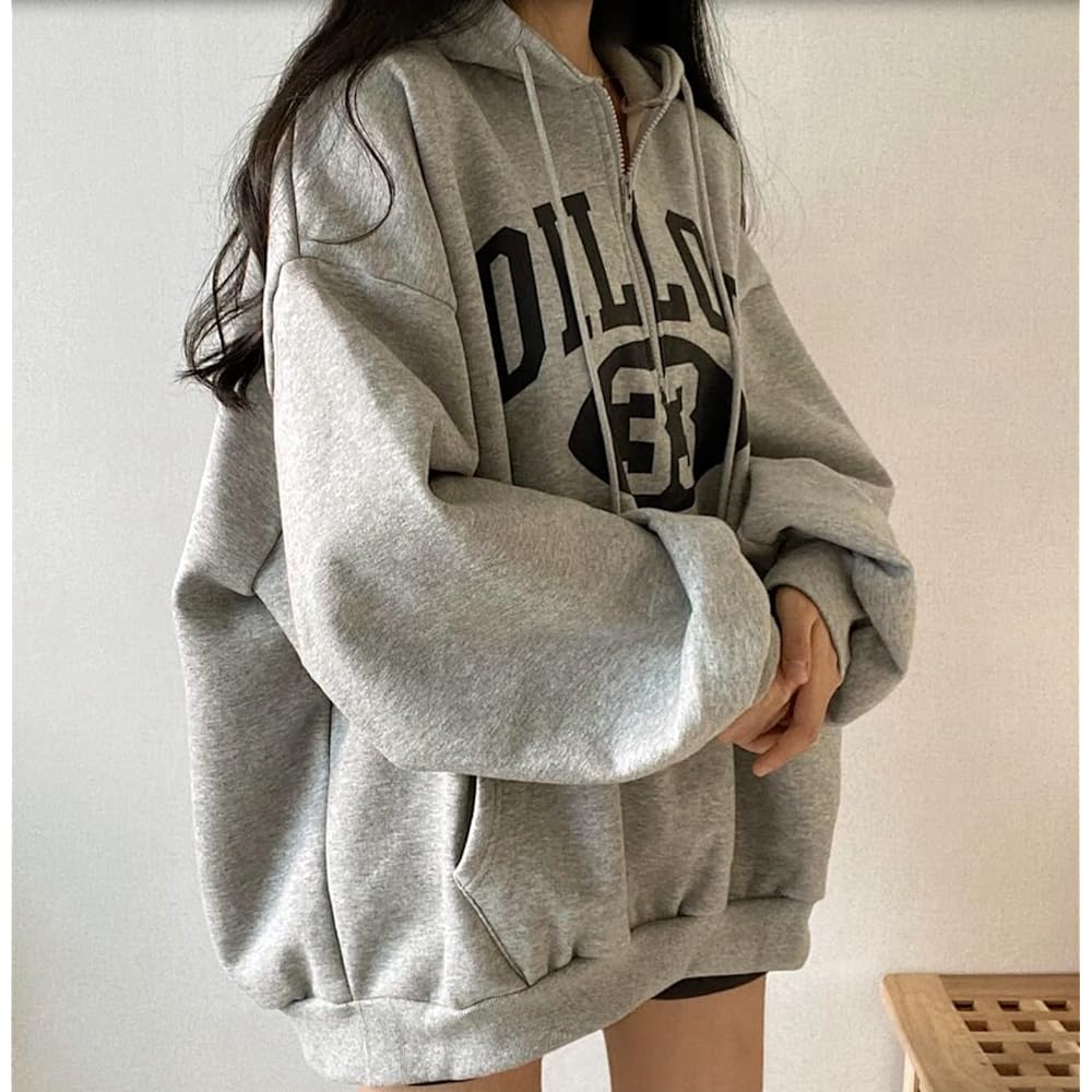 [Alhyla] Women's Hoodie, Loose Sweatshirt, Hooded Sweatshirt, Pullover Top, Half Zip Hoodie, Fleece Lining, Oversize, Korean Zip Up Hoodie, Street Style
