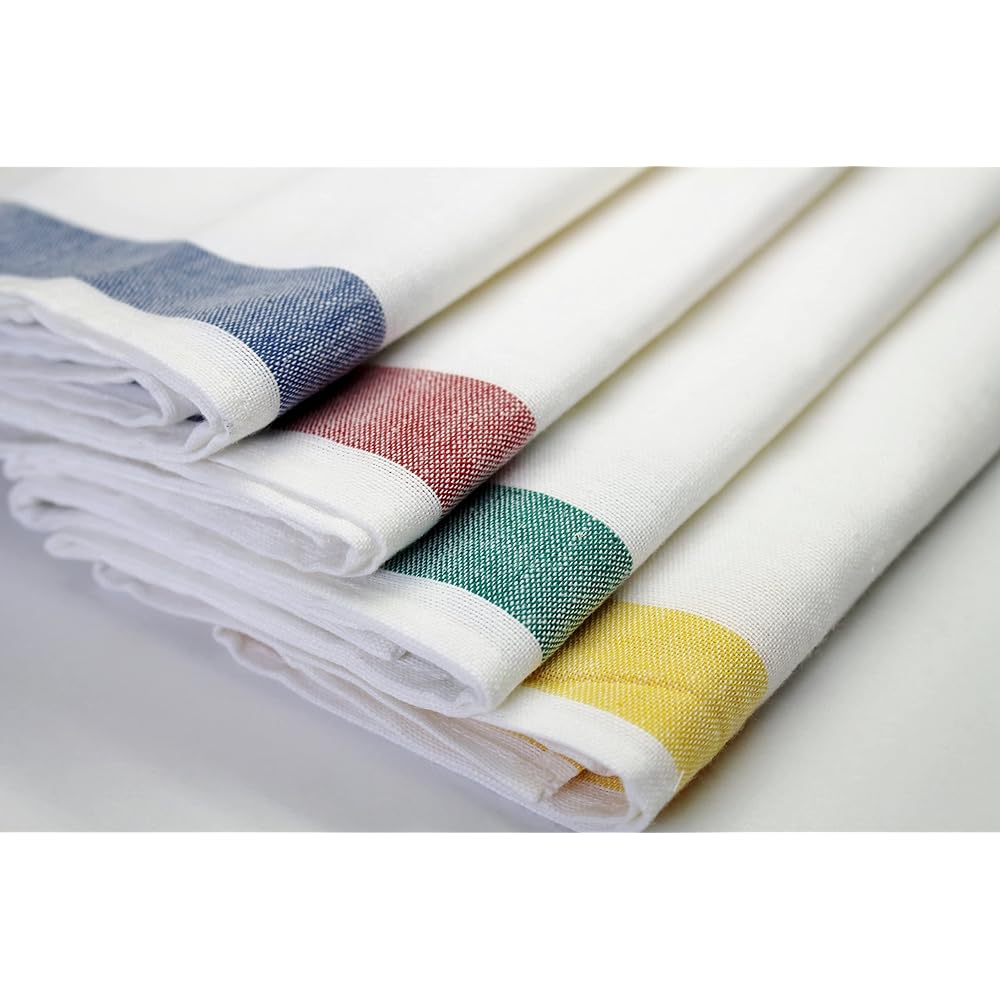 Made in Japan, linen blend glass towel, 50% cotton, 50% linen, 40 x 70, for professional use, for commercial use [10 pieces] (yellow border)