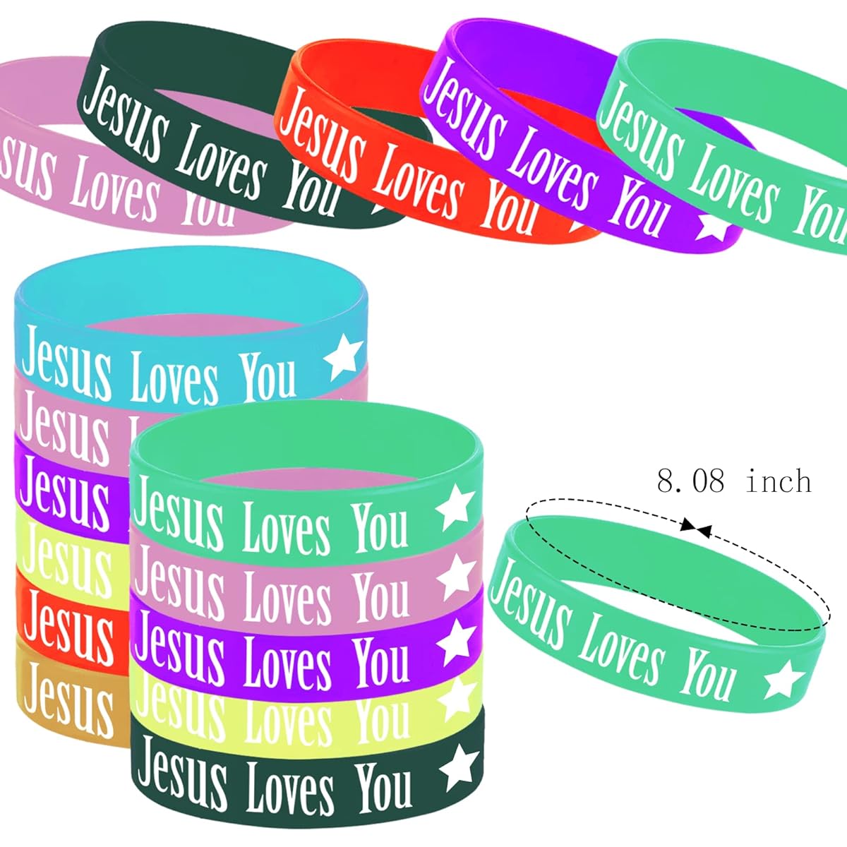 48 Pieces Jesus Loves You Rubber Bracelets, Christian Religious Jesus Loves You Party Supplies Decorations Gifts Prizes Goodie Bags Favors Easter Basket Fillers