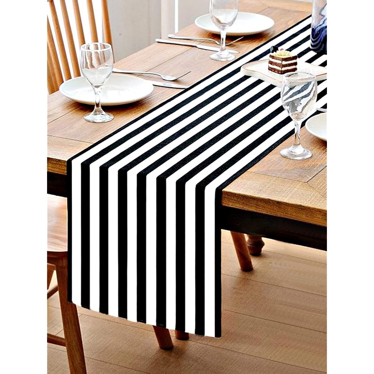 Texson Black and White Striped Table Runner, Cotton Striped Table Runner, Modern Striped Design Table Runner, Elegant Decor for Indoor Outdoor Events, 12x48 Inch