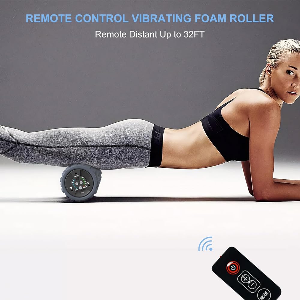 KINGFIT VF2 Vibrating Foam Roller, Electric Foam Roller, 5 Levels of Intensity Switching, Rechargeable, Built-in Battery, Myofascial Release, Remote…