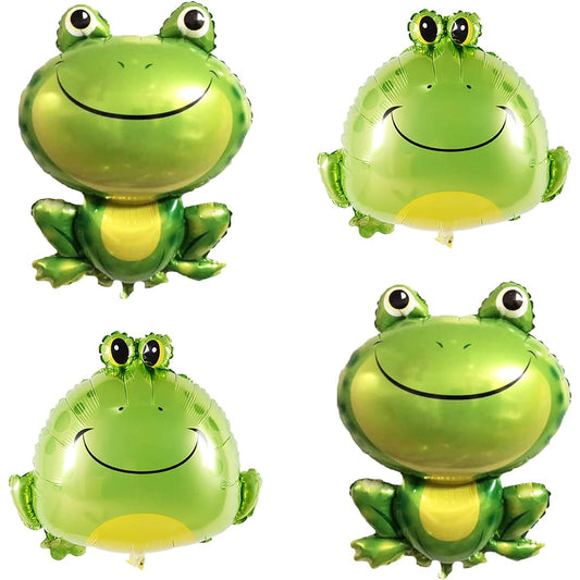 4pcs Frog Balloon Decorations, 2pcs Large Green Frog Mylar Foil Balloons Medium Green Balloons Animal Frog Reptile Theme Birthday Baby Shower Garden Party Supplies