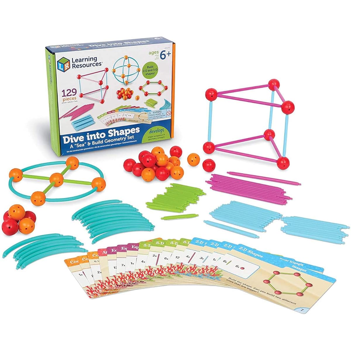 Learning Resources Math Teaching Materials Insert and Connect to Create 3D and 2D Shapes 129 Pieces Genuine Product LER1773