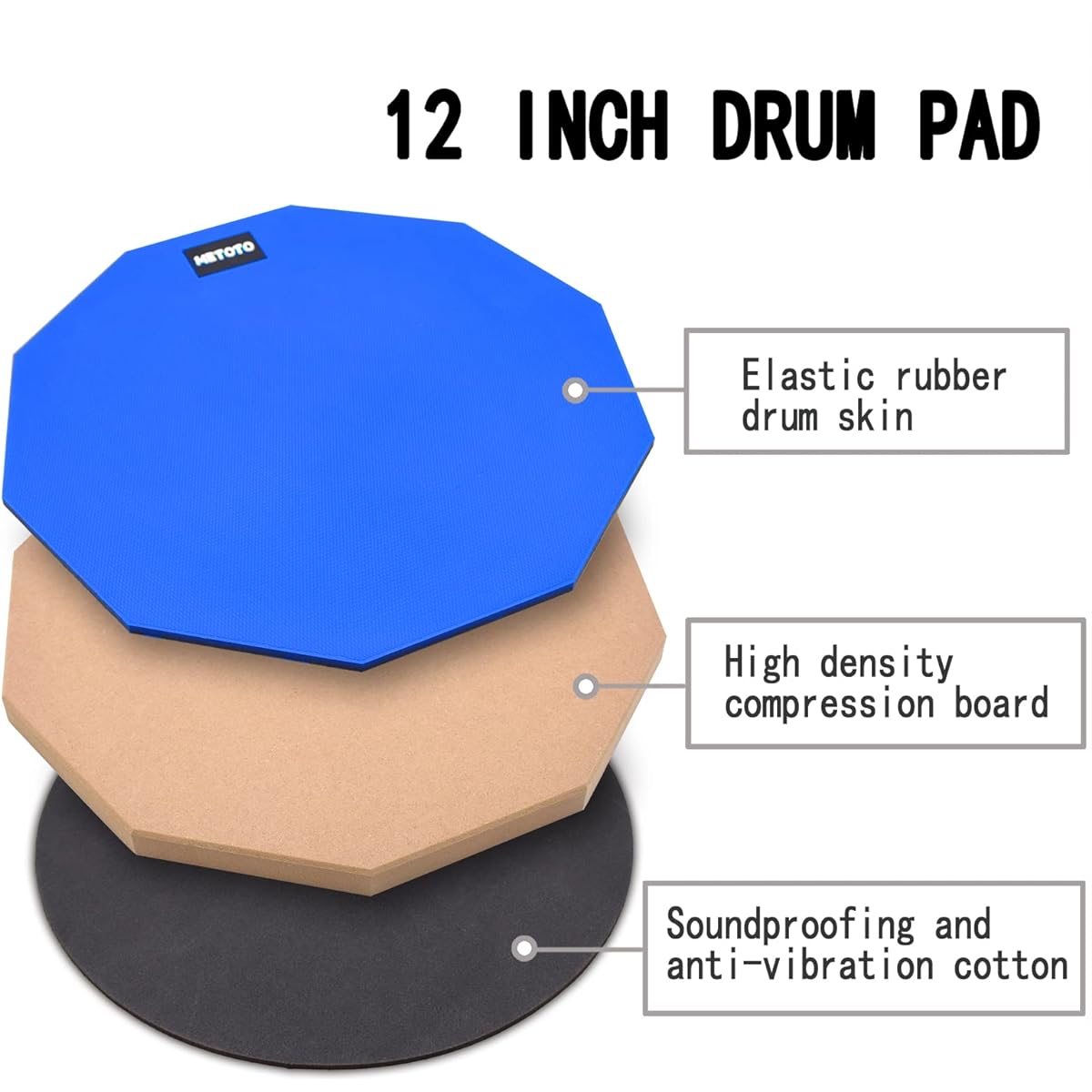 METOTO Snare Drum Practice Pad for Drums, 12 Inch Double-Sided Practice Drum Pads and Sticks (2 Pairs) Drum Pad Storage Bag Drum Practice Pad (Blue), YAGU-10