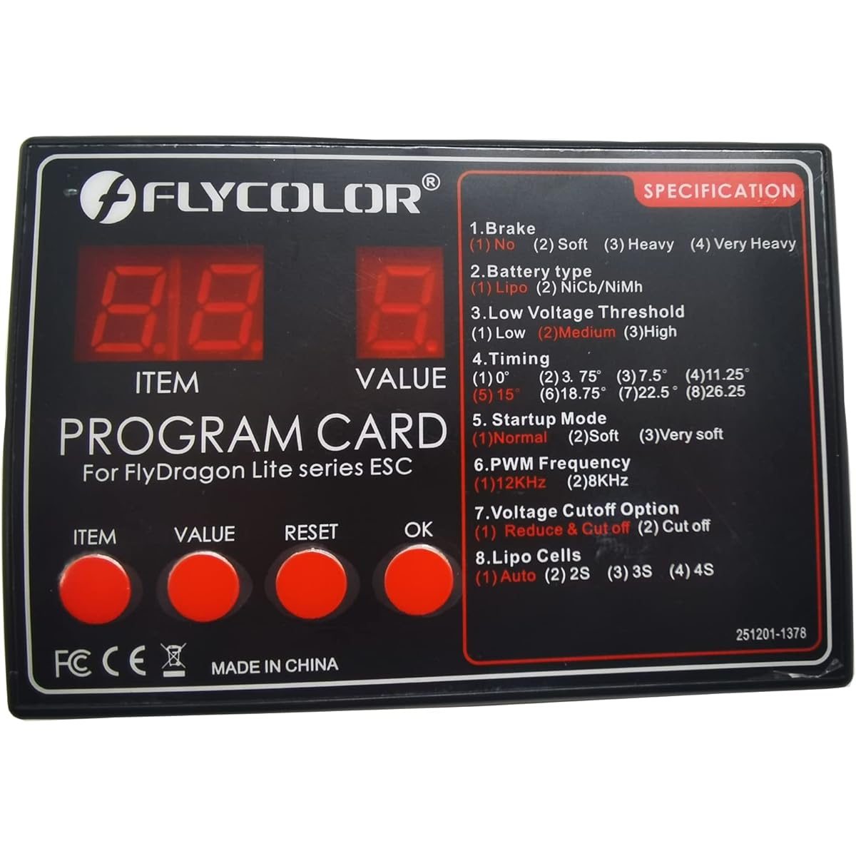 FLYCOLOR Programming Card for FlyDragon Lite Series ESC (40A/50A/60A/80A)