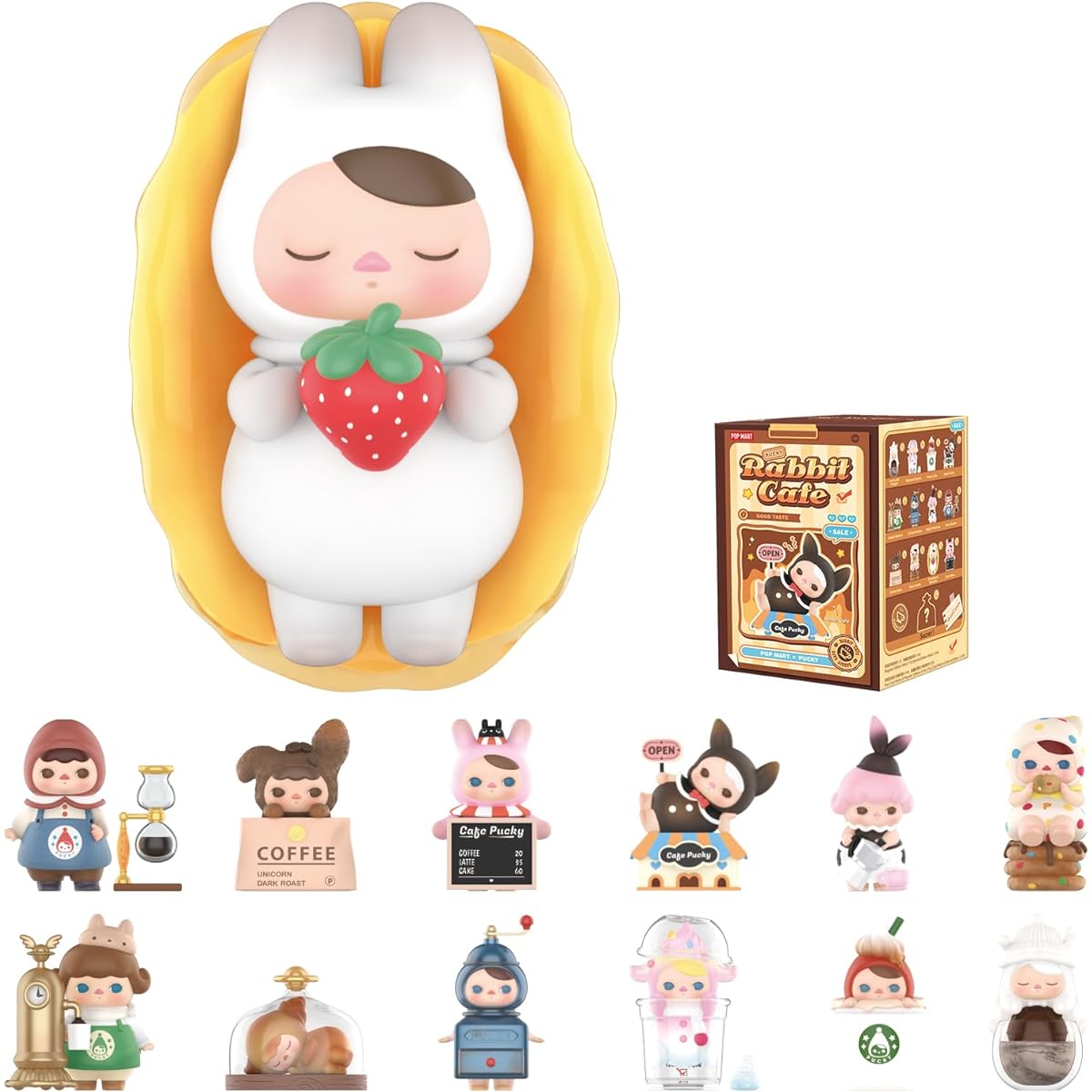 POP MART PUCKY Action Figure Toys 12 Toy Collection Pucky Rabbit Cafe Series Figures Random Box Design Collection Toys Gifts for Boys and Girls