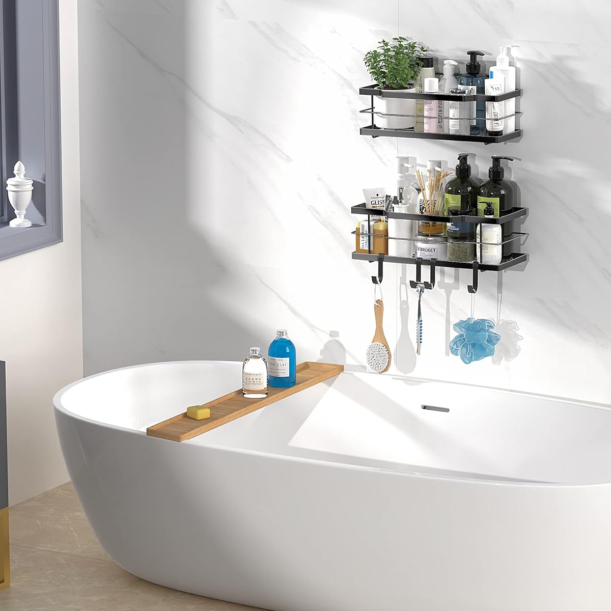 CAAKT Adhesive Shower Organizer, Hanging Suction Cup Shower Shelf, Indoor Shower Holder, Bathroom Decor, Storage Accessories, Home Accessories