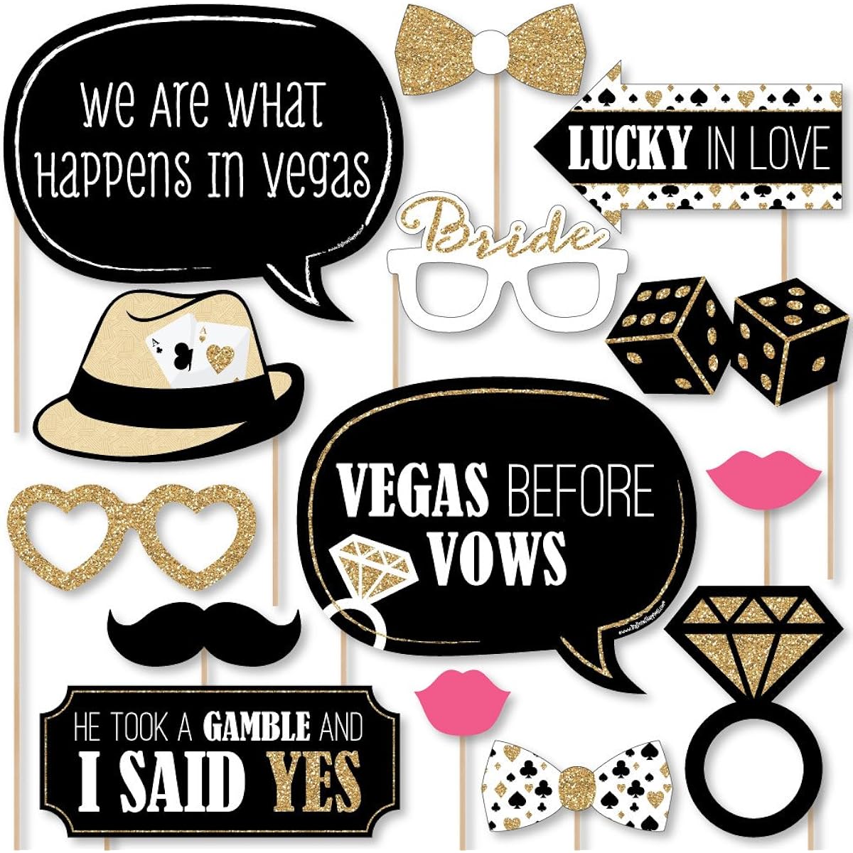 Big Dot of Happiness Vegas Before Vows - Las Vegas Bridal Shower or Bachelorette Party Photo Booth Props Kit - 20 Pieces