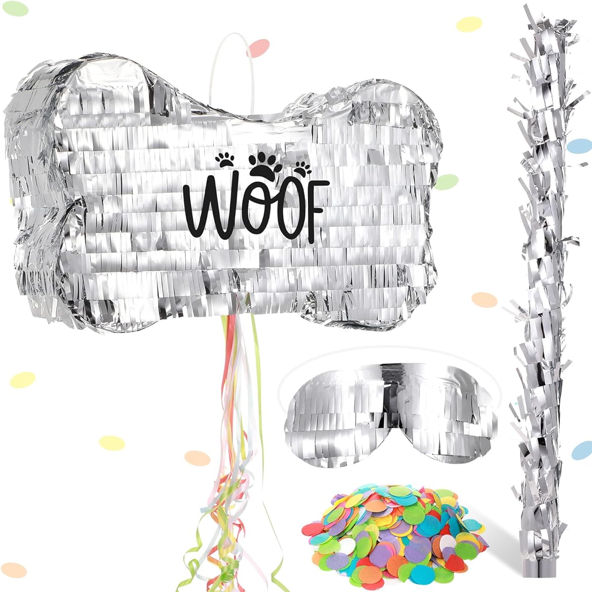 Pull String Dog Bone Pinata Little Puppy Party Pinata Puppy Birthday Party Supplies Dog Paw Pinata Blindfold Bat Boy Girl Dog Birthday Party Favor Decoration 16 x 9 x 3 Inch