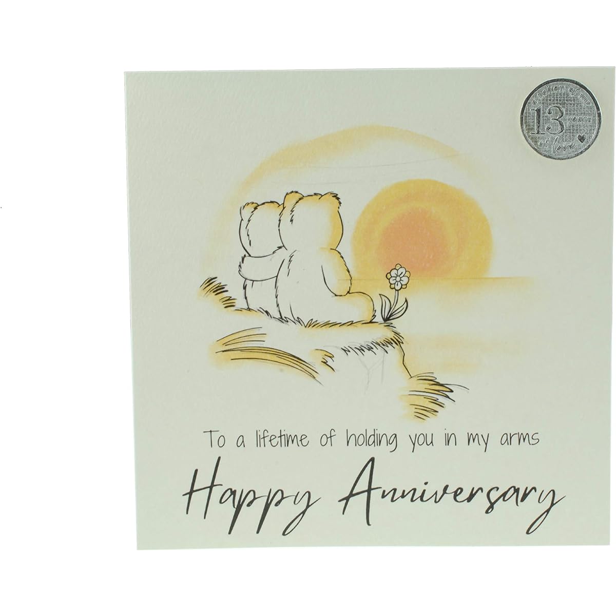 Cute 13th Anniversary Card Watching TV Bear - Free Metal 13th Anniversary Love Token Gift (gc-annisunset13)