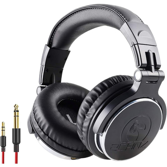 2CANZ Over-Ear Professional Wired DJ Headphones - 50mm Neodymium Drivers Closed-Back Plush Combo Soft Ear Cushions 8-Way Adjustable Ear Pads Foldable Joint Listening