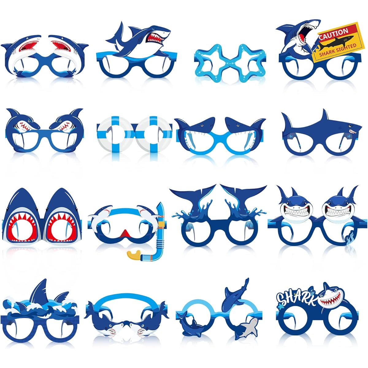 Liliful 32pcs Shark Party Glasses for Kids, Shark Paper Glasses, Shark Theme Party Paper Glasses, Shark Paper Glasses Photo Booth Props Shark Ocean Party Decorations Supplies for Kids Boys Girls