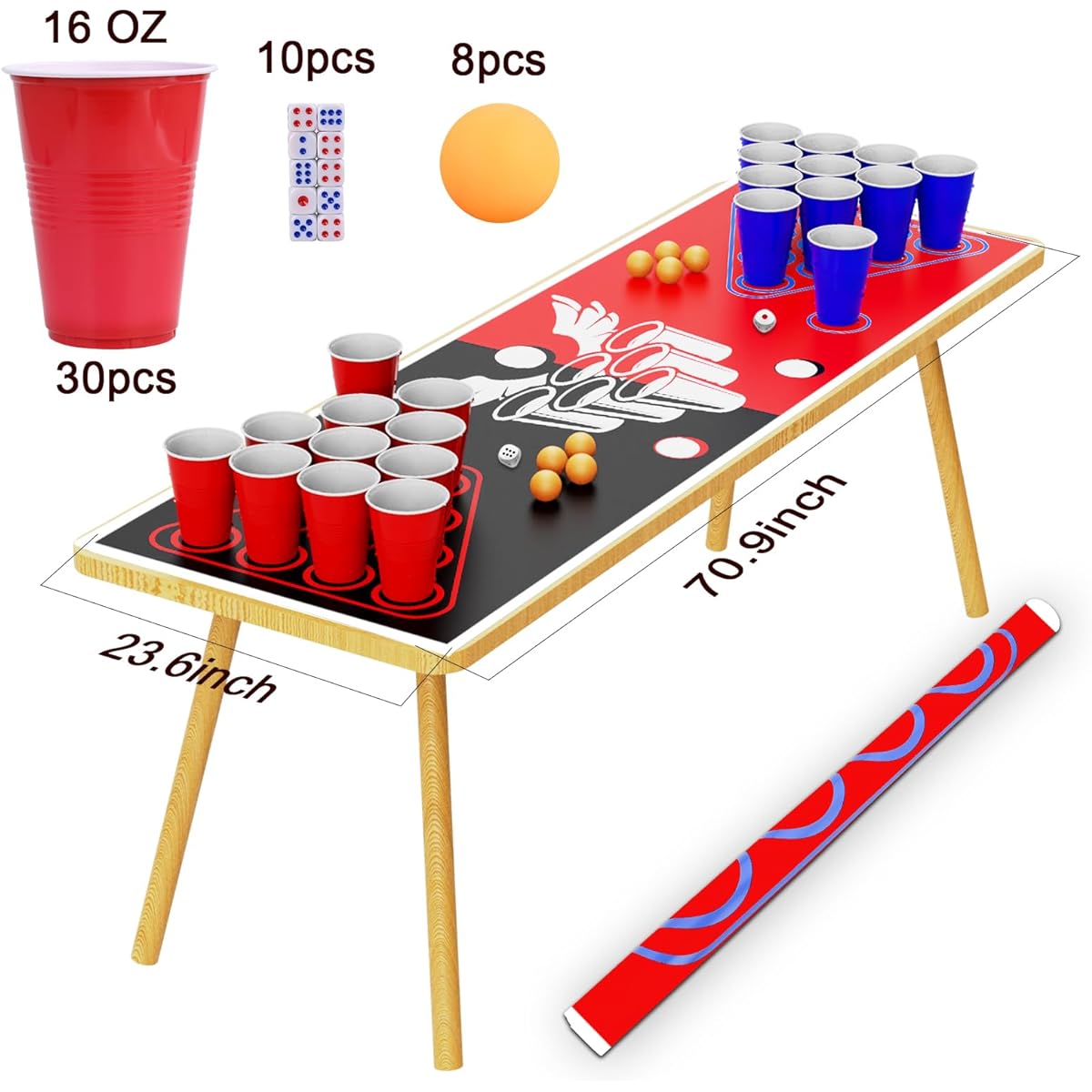 GOLDGE Toss Game for Adults 16oz Plastic Party Cups, Fun Cup Pong Game Set, Party Games for Adults, 30 Pong Cups, 1 Mat, 8 Ping Pong Balls