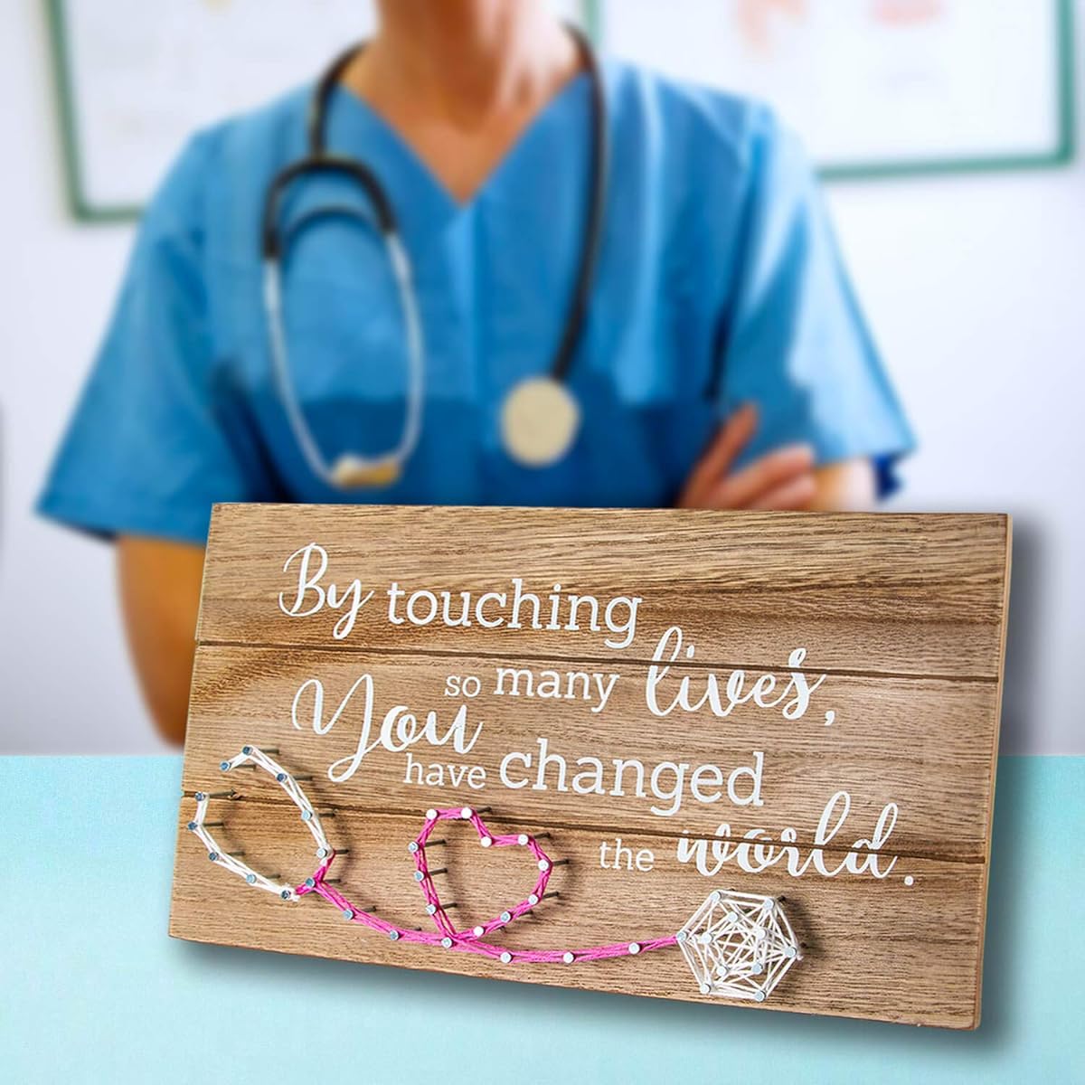 VILIGHT Nurse and Doctor Gifts for Women Appreciation and Retirement RN Gifts Sign - Touching So Many Lives You Have Changed The World - Handmade 3D String Art 12x6.6 Inch