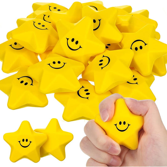 36 Pieces Star Smile Face Stress Balls Star Mini Foam Smile Balls with Letters Stress Relief Star Smile Balls Star Stress Toys for Teens Adults Students Bag Fillers (Yellow 1.6")