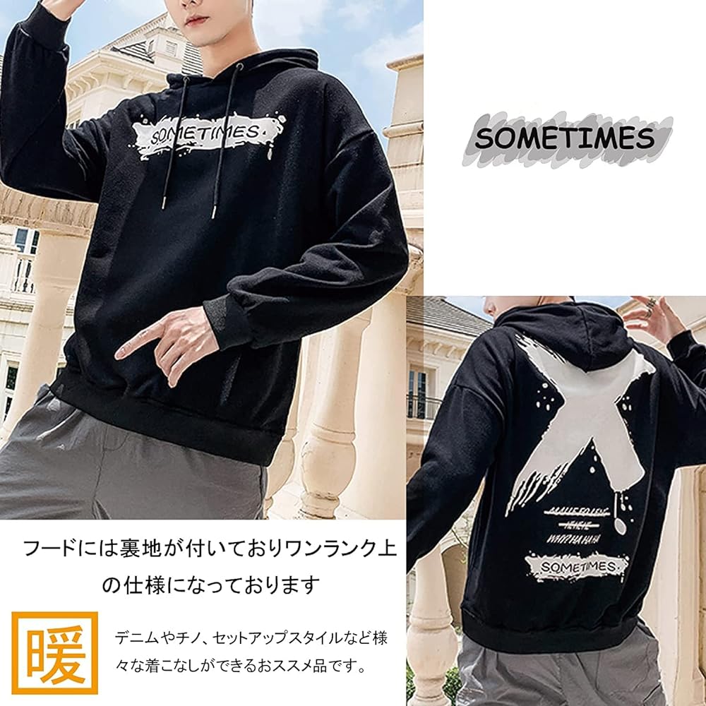[KISETSUKI] Men's Parka, Long Sleeve, Hooded, Brushed Lining, Loose, Autumn Clothes, Winter Clothes, Pullover Sweatshirt, Streetwear, Women's Hoodie, Large Size