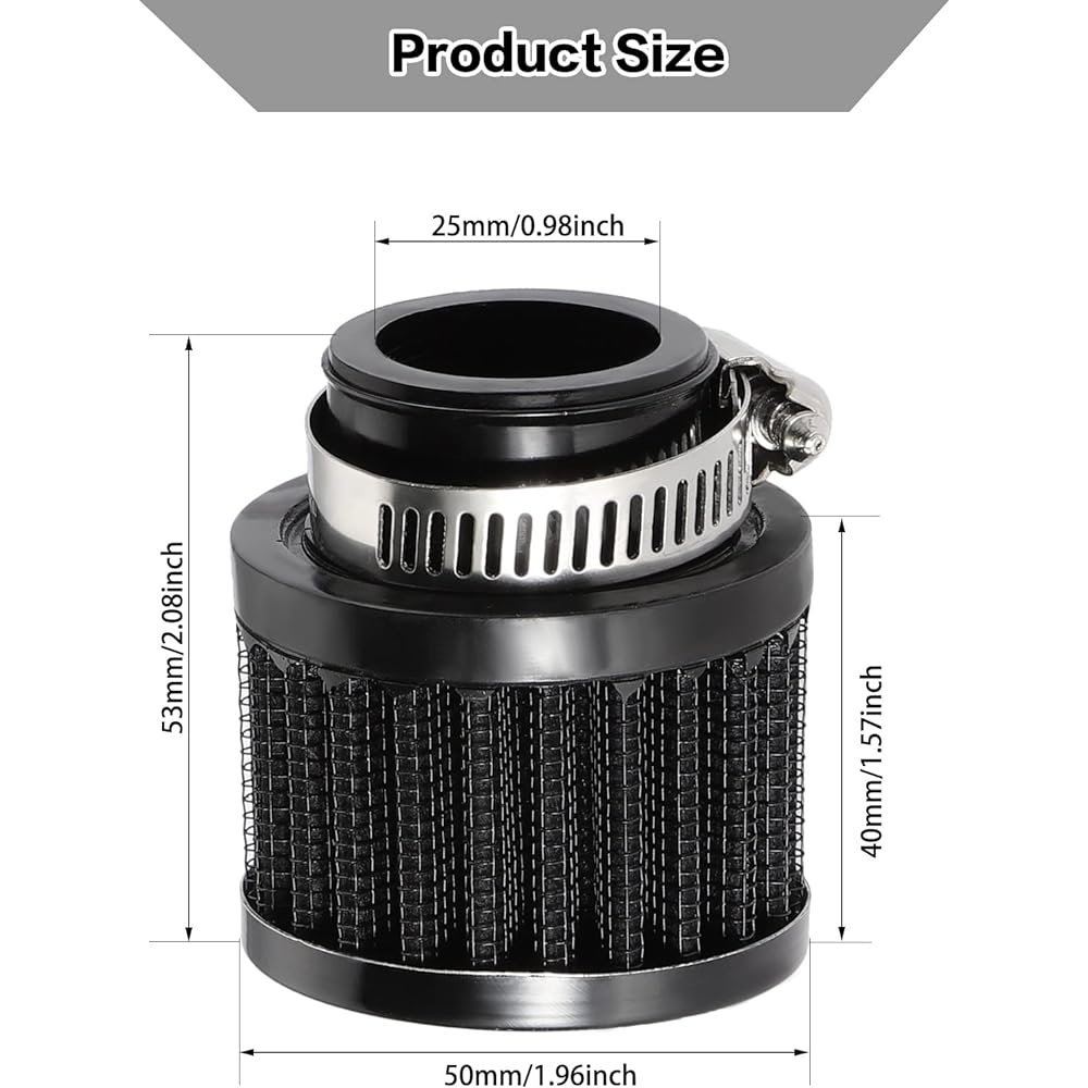 ESUMIC Universal Air Filter 25mm Motorcycle Air Filter Mini Cylindrical Air Intake Respirator Kit for Car Truck Motorcycle Increase Air Flow to Engine