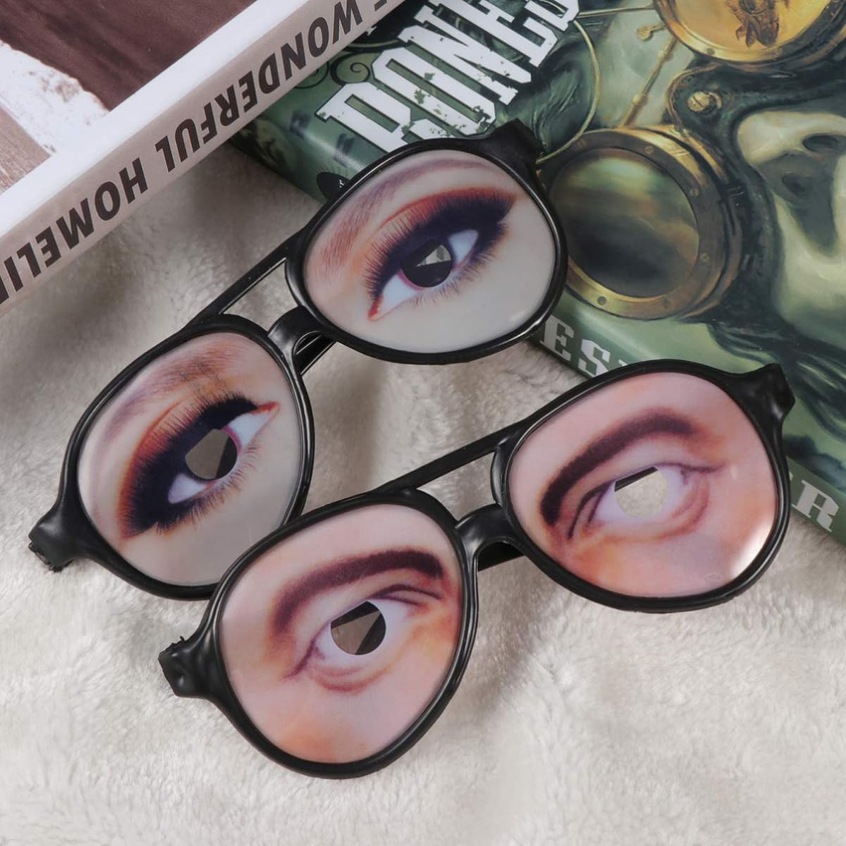 Amosfun Halloween Trick Toys for Men Women Funny Eyes Glasses Prank Disguise Eyeglasses Party Props (Random Style) 4 Pieces, As Picture Show, Medium