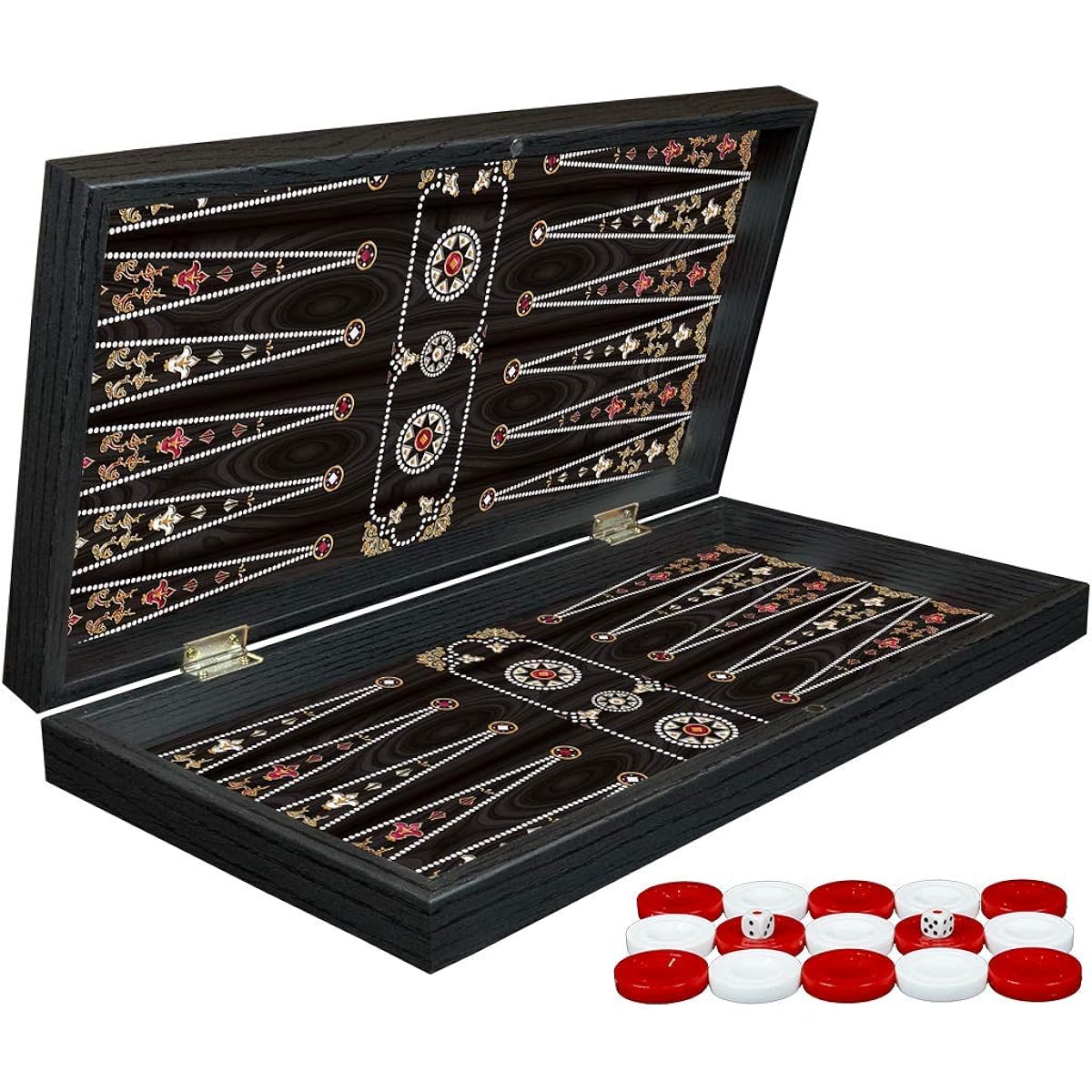 LaModaHome 19" Turkish Grey Marble Backgammon Set Wood Board Game for Family Game Night, Modern Elite Vinyl Scratch Resistant Tabla for Adults and Couples, Magnetic Closing Mechanism