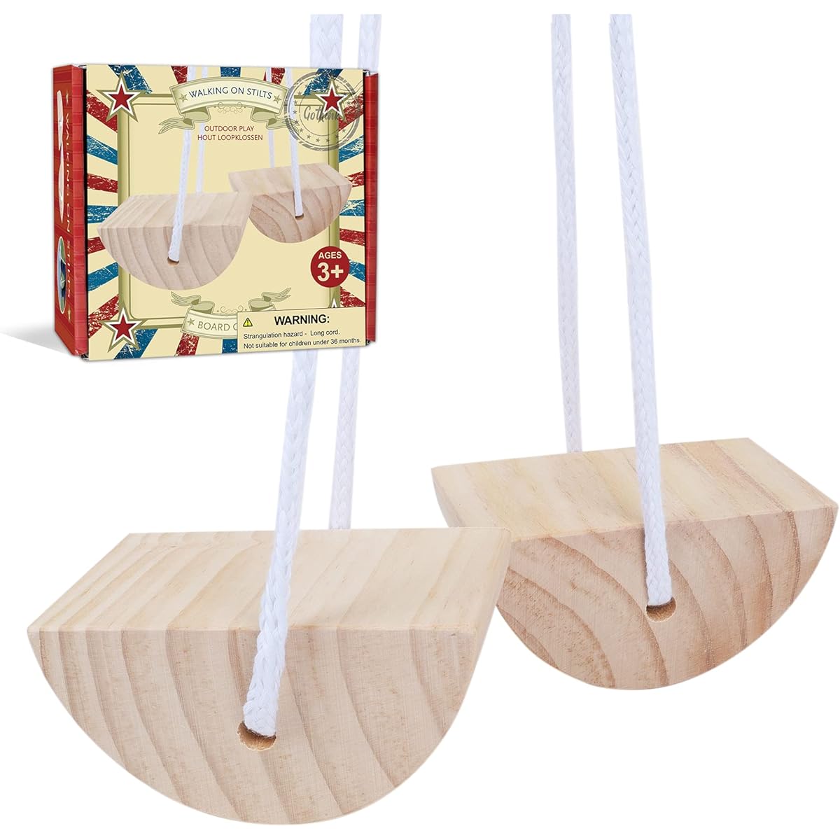 GOTHINK Balance Stilts for Kids, Wooden Walking Stilts for Children, Kids Toys with Durable Rope for Balance and Coordination, Strength, Active Play